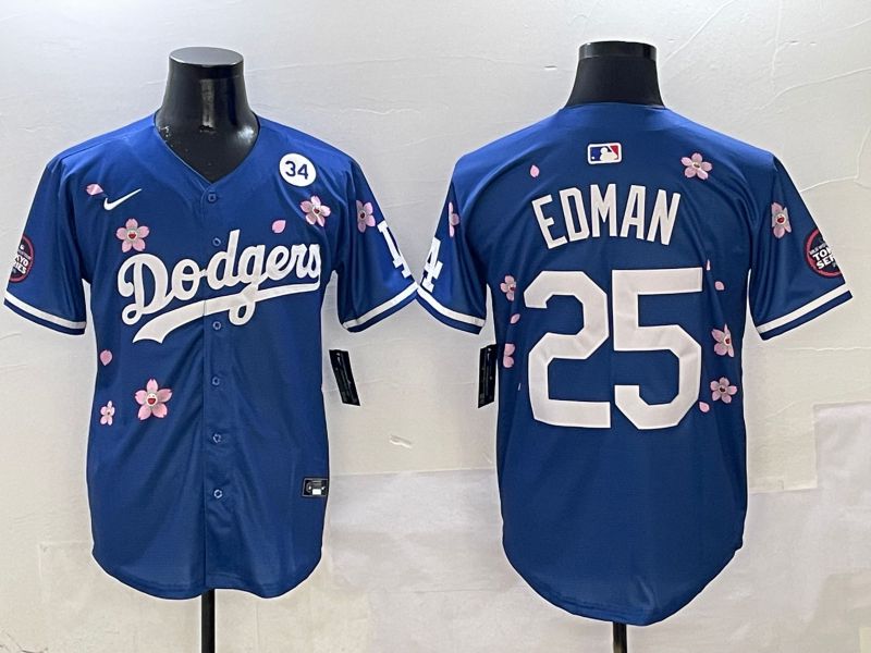 Men Los Angeles Dodgers #25 Edman Blue Sakura Edition 2025 Nike MLB Jersey style 7->los angeles dodgers->MLB Jersey